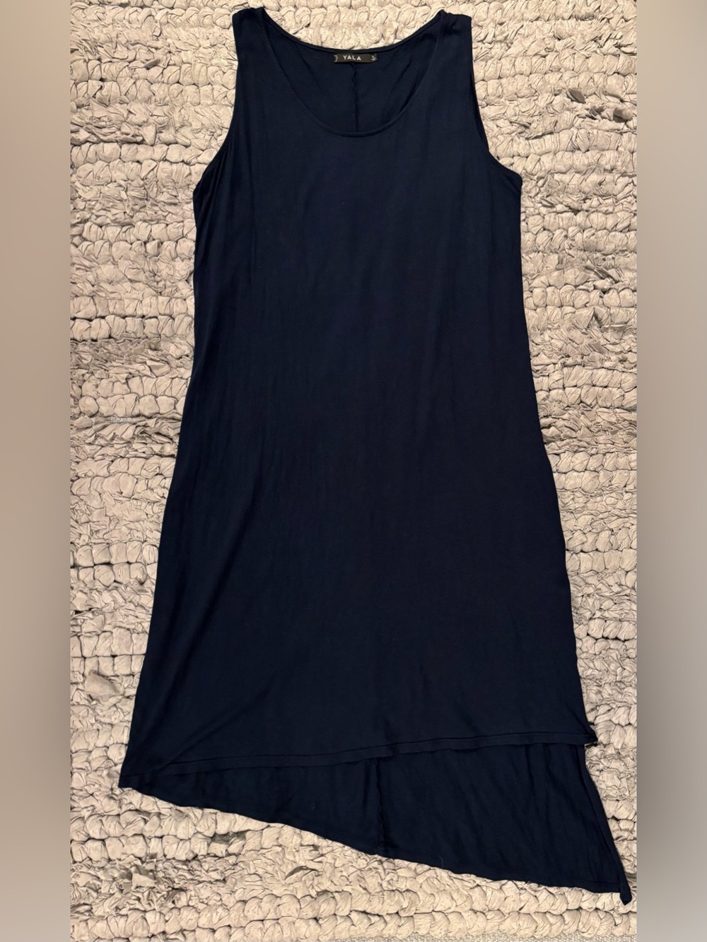 YALA 100% organic Jersey cotton Navy Sleeveless Asymmetrical Hem Dress